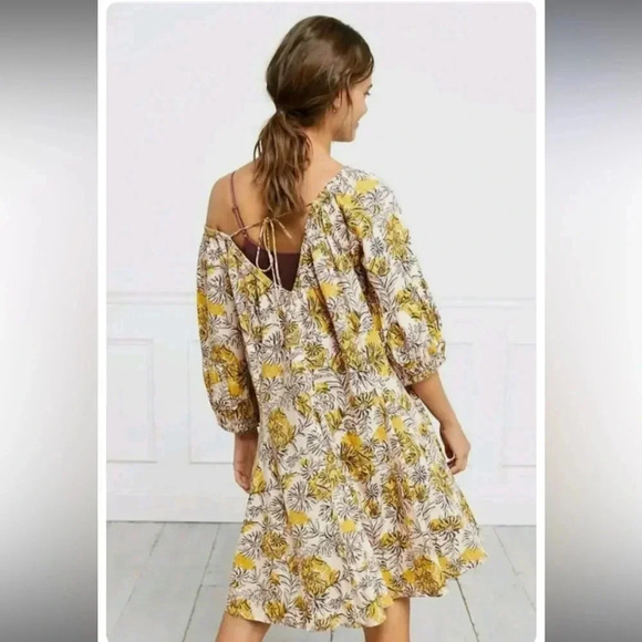Anthropologie Daily Practice Mollie Tunic Floral Yellow Dress, Large - Picture 2 of 7